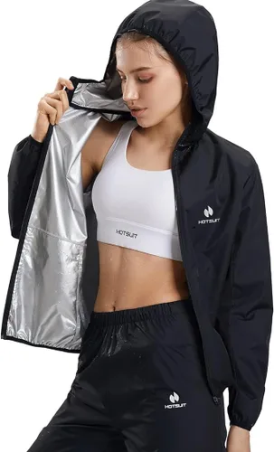 Miniatura 7 de HOTSUIT Traje de sauna para mujer, lavable a máquina, chaqueta de sauna, pantalones antidesgarros, trajes de sudor para entrenamiento de gimnasio