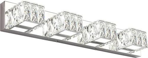 Miniatura 13 de Lámpara LED de baño – Moderna lámpara de tocador de cristal de 3 luces – Lámpara de pared cromada para baño 5CCT regulable