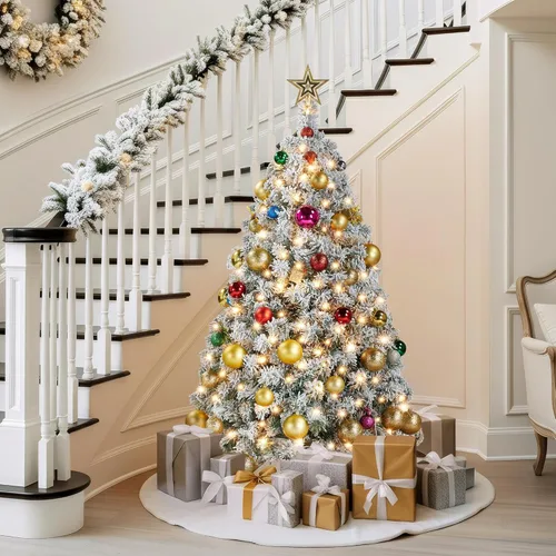 Miniatura 4 de Yaheetech Árbol de Navidad artificial preiluminado de 4.5 pies con luces incandescentes de color blanco cálido, árbol de Navidad con 340 puntas
