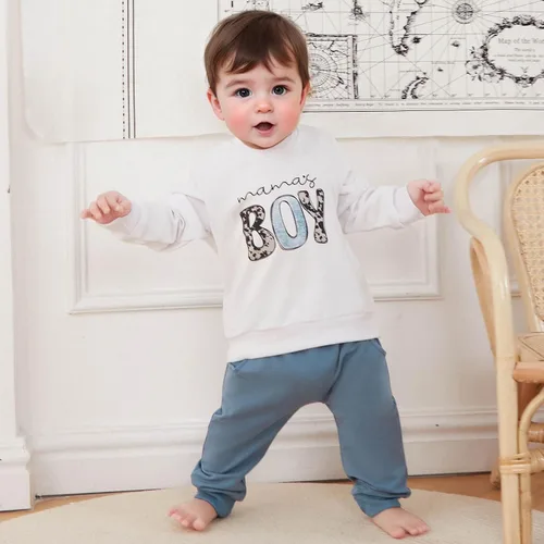 Miniatura 4 de FOCUSNORM Conjunto de sudadera con letras y pantalones deportivos para bebé recién nacido, para otoño e invierno
