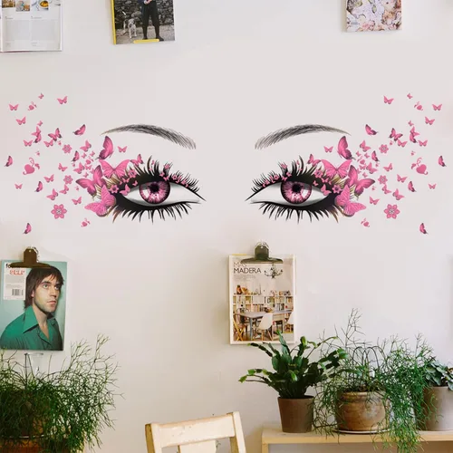 Miniatura 5 de Hermosas calcomanías de pared de ojos de pestañas voladoras calcomanías de mariposa voladora decoración de corazón de niña calcomanías de mariposas
