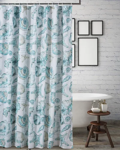 Miniatura 20 de Greenland Home Fashions Cortina de ducha de tela Sensations, decoración elegante para el baño, lavable a máquina, 72 pulgadas x 72 pulgadas, Atlantis
