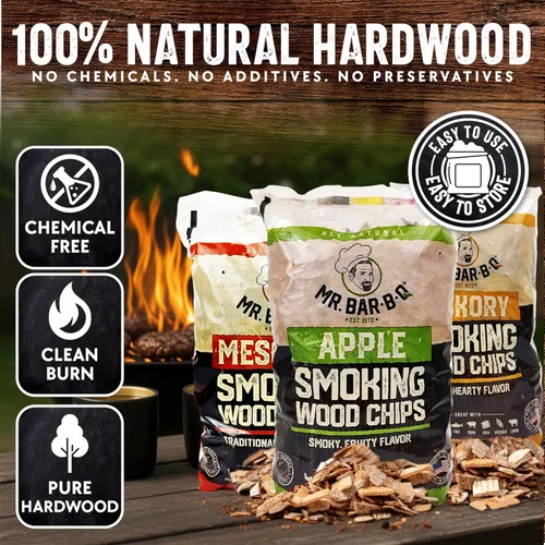 Miniatura 3 de Mr. Bar-B-Q - Chips de madera para ahumar de madera, paquete de 3 sabores, manzana, mezquite y nogal de Mr. Bar-B-Q, se pueden utilizar en parrilla