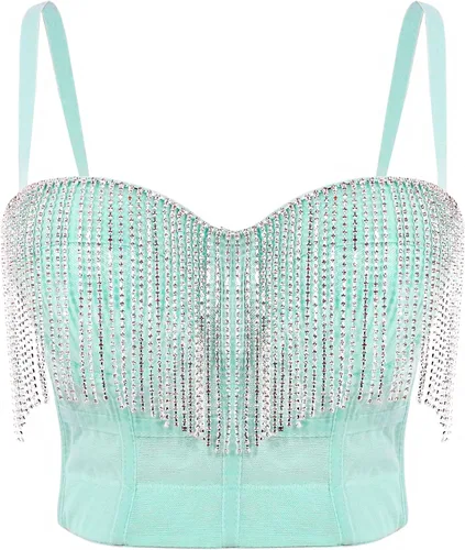 Erinaco Camiseta sin mangas con diamantes de imitación para mujer, con cuentas de color, top de tubo, bustier, top corto, corsé sexy, brasier de