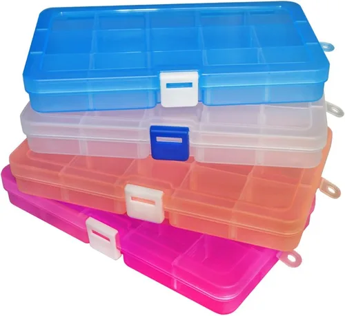 Miniatura 9 de Qualsen Paquete de 4 cajas organizadoras de plástico de 18 rejillas con divisores ajustables, caja organizadora de cuentas para joyas, cuentas