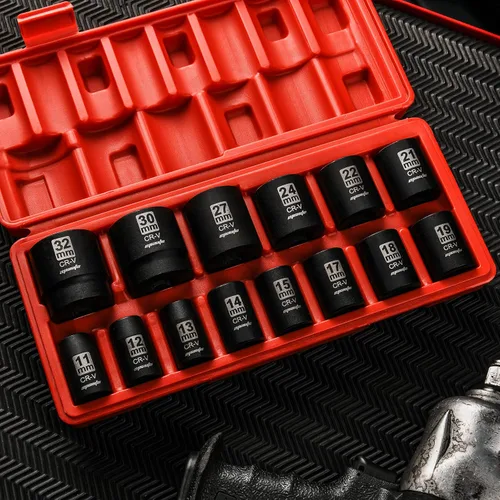 Miniatura 3 de EPAuto Juego de dados de impacto métricos poco profundos de 1/2 pulgada, Cr-V, 6 puntos, 14 dados