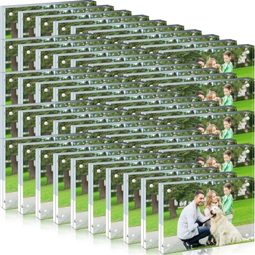 Miniatura 7 de Handepo Paquete de 30 marcos de fotos acrílicos transparentes de 4 x 4 pulgadas, marcos de fotos magnéticos de doble cara, 0.787 in de grosor, sin