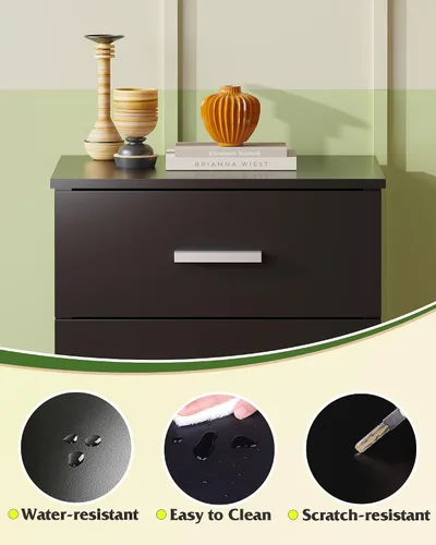 Miniatura 5 de WLIVE Black Night Stand with 3 Drawers, Small Wooden Nightstand, Bed Side Table for Bedroom, Living Room, Dorm, Modern Minimalist Bedside Table
