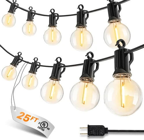 Miniatura 9 de Guirnalda de luces para exteriores, 25 pies, 12 bombillas LED, IP65, impermeable, conectable, G40, luz de patio exterior para patio trasero, porche