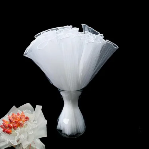 Miniatura 3 de XIZHI Paquete de 2 ramos de papel de regalo de 4.5 yardas, red ondulada arrugada, hilo de malla para envoltura de flores, papel de malla coreana