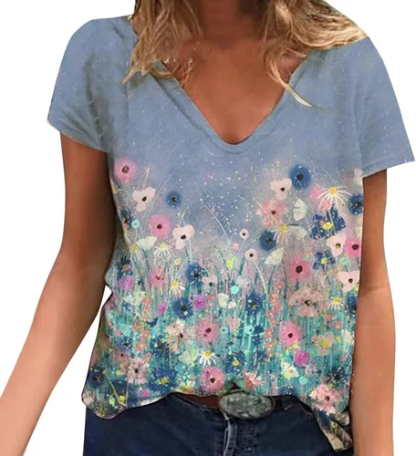 Summer Trends Women 2023,Womens T Shirts Short Sleeve V Neck Casual Summer Tops Tshirts Loose Fit Shirts