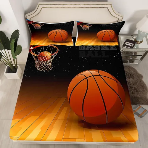 Miniatura 2 de Manfei Juego de sábanas de baloncesto para niños, tamaño individual, juego de ropa de cama temática deportiva para decoración de habitación de niños