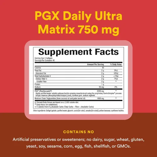 Miniatura 4 de Natural Factors PGX Daily Ultra Matrix, soporte para el control de peso con aceite MCT, 120 cápsulas blandas
