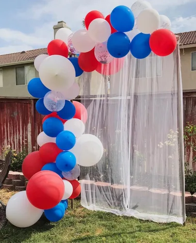 Miniatura 5 de Voircoloria - Juego de arcos de globos de 148 piezas, guirnalda con globos rojos, blancos y azules, decoraciones patrióticas para el 4 de julio, día