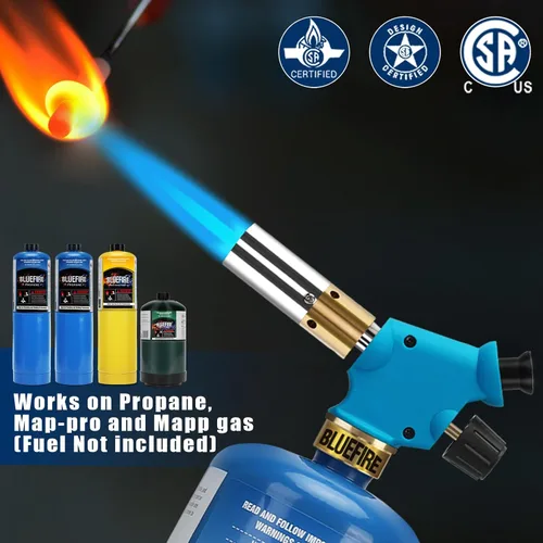 Miniatura 6 de BLUEFIRE Kit de antorcha ciclón portátil con cilindro MAPP, cabezal de disparo con botón de presión, combustible de gas propano MAPP MAP PRO