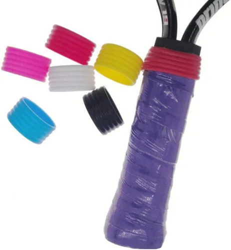 Miniatura 7 de 5Pcs Tennis Racket Handle Rubber Ring Stretchy Tennis Racquet Band Overgrips, Yellow/Red/Bllue/Pink/Black, 5P