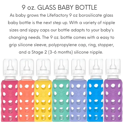 Miniatura 3 de Lifefactory Biberón de vidrio sin BPA Funda protectora de silicona Paquete de 3 de 9 onzas Papaya, col rizada y arándanos Papaya/Kale/Arándano