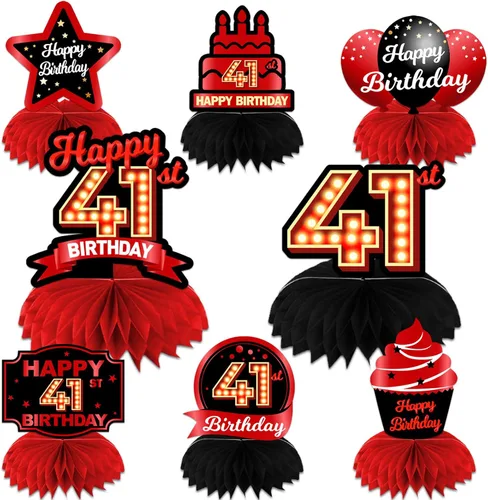 Miniatura 90 de Feliz Cumpleaños 15 Centros de Mesa de Panal Rojo y Negro Globos Decoración Temática de Mesa Decoraciones de Mesa Adornos de Mesa para Niñas Mujeres
