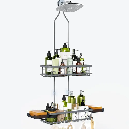 Miniatura 10 de Skyapex Organizador de Ducha Colgante: Organizador de Altura Ajustable para Sobre el Cabezal de Ducha - Estantes de Ducha Negros a Prueba de Óxido
