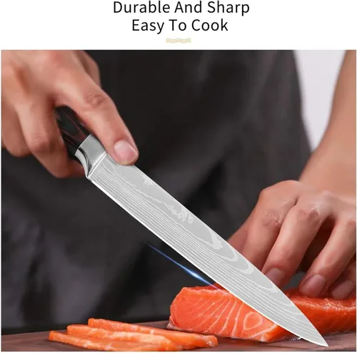 Miniatura 7 de XYJ Juego de cuchillos de cocina de acero inoxidable de 8 piezas con funda de transporte y funda de mango ergonómico para equilibrar bien
