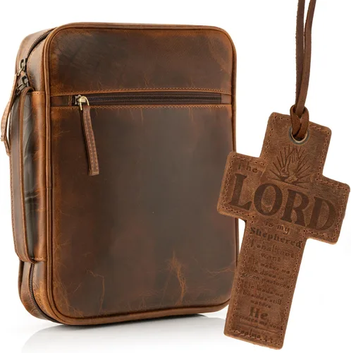 ELIZO Funda de cuero para la Biblia para hombres, funda para la Biblia para mujeres, organizador de transporte, protector de manga envolvente,