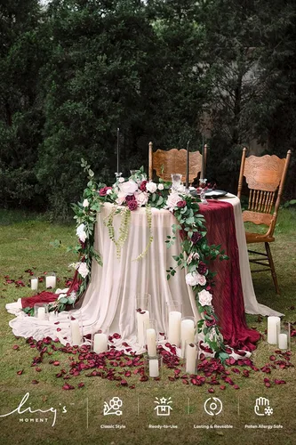 Miniatura 5 de Ling's moment - Guirnalda de eucalipto y hojas de sauce con flor blanca de 3 m, hecha a mano, centro de mesa para decoración de mesa de boda y mesa
