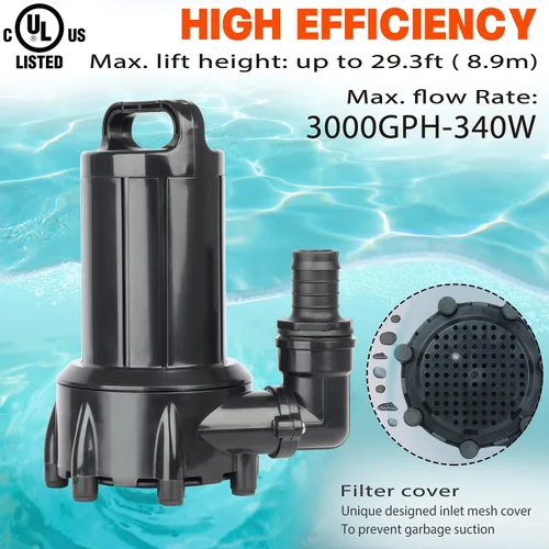 Miniatura 2 de WaterRebirth (PB3000, 3000 GPH) Bomba de agua sumergible de alto flujo - Bomba de agua para el hogar/en línea - Bomba sumergible - Bomba