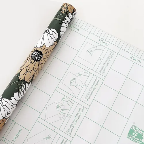 Miniatura 7 de Papel tapiz floral verde vintage, papel de contacto de flores bohemias, autoadhesivo, retro, extraíble, rollo de vinilo extraíble, hojas