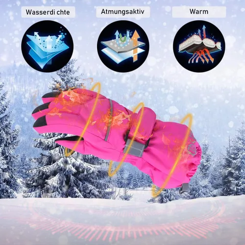 Miniatura 4 de Guantes de esquí para niños, impermeables, cálidos, para clima frío, resistentes al viento, antideslizantes, para snowboard y nieve (4-14 años)