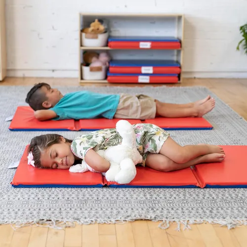 Miniatura 10 de ECR4Kids Alfombrilla de descanso plegable de alta calidad, 3 secciones, 1 pulgada, almohadilla para dormir, azul/rojo, paquete de 5