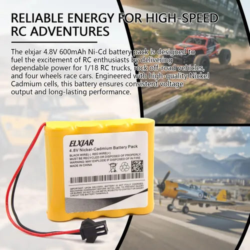 Miniatura 2 de Paquete de 2 baterías Ni-Cd de 4.8 V 600 mAh compatible con camión RC 1/18, Rock Off-Road, coche de carreras de cuatro ruedas, enchufe SM-2P