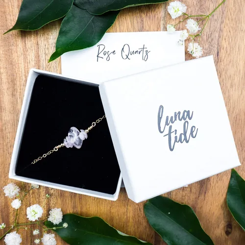 Miniatura 5 de Luna Tide Tobillera con barra de cuentas de cuarzo rosa en relleno de oro de 14 k