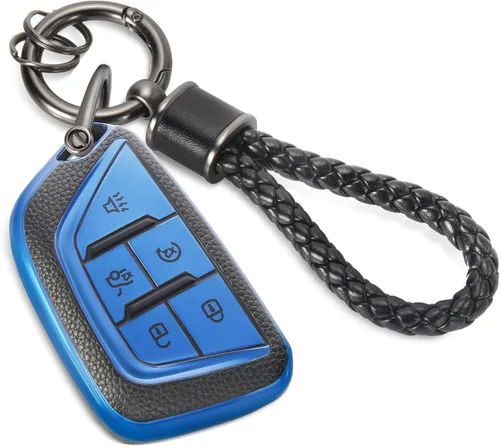 para llavero de Cadillac con funda de TPU con superficie granulada y cuerda trenzada metálica, funda de llavero mejorada para 2020 en adelante CT4