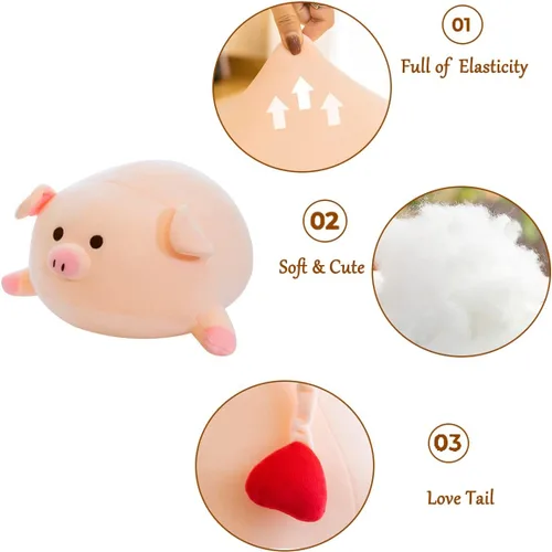 Miniatura 6 de MDXMY Almohada de peluche de cerdo de cerdo, almohada suave y gruesa para abrazar, juguetes lindos para niños y niñas (ojos redondos, 15.7 pulgadas)