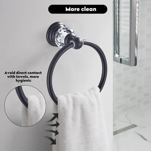 Miniatura 7 de WINCASE Anillo Toallero de Cristal, Soporte para Toallas de Mano Negro, Colgadores de Toallas Redondos para Baño Montaje en Pared Negro Mate