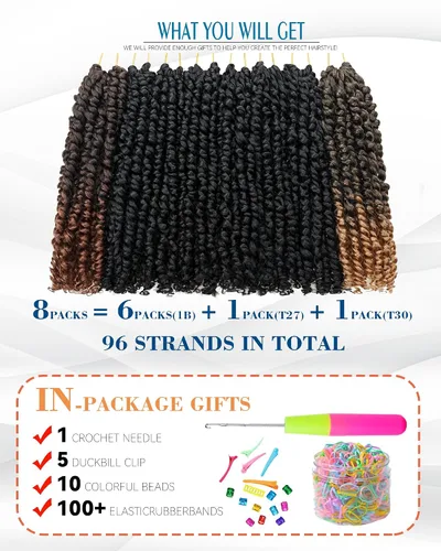 Miniatura 3 de Paquete combinado de cabello de ganchillo Passion Twist (6 paquetes 1B + 1 paquete T1B/27+1 paquete T1B/30), extensiones de cabello trenzado
