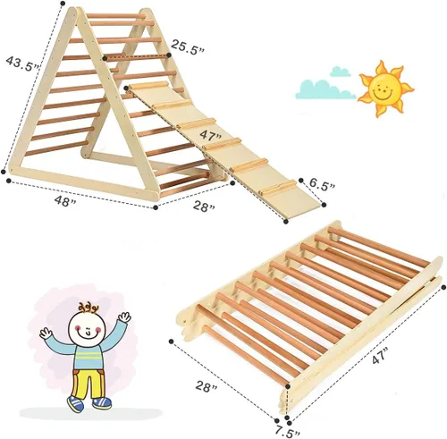 Miniatura 4 de Costzon - Juguete escalador de madera 3 en 1 para niños, escalador triangular con rampa, juguete Montessori de gimnasio e interiores para niños