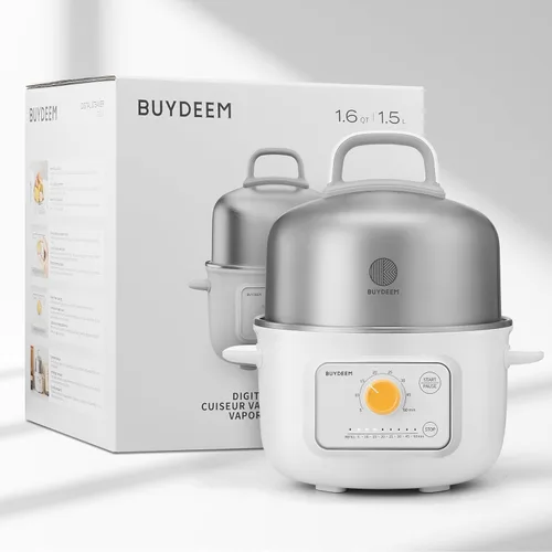 Miniatura 8 de BUYDEEM G32 Vaporizador Eléctrico de Alimentos 1.56L, Vaporizador de Acero Inoxidable para Verduras, Huevos y Mariscos, 8 Configuraciones de Tiempo