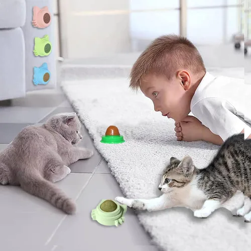 Miniatura 3 de 4 juguetes de hierba gatera para gatos, juguetes para gatos, 4 sabores, bola de vid plateada en la pared, golosinas masticables para limpiar