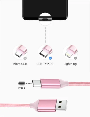 Miniatura 3 de Awnuwuy [2 unidades de 10 pies] Cable de carga USB tipo C rosa, cable largo para Android auto, USB A a USB C, cable de carga rápida para Samsung