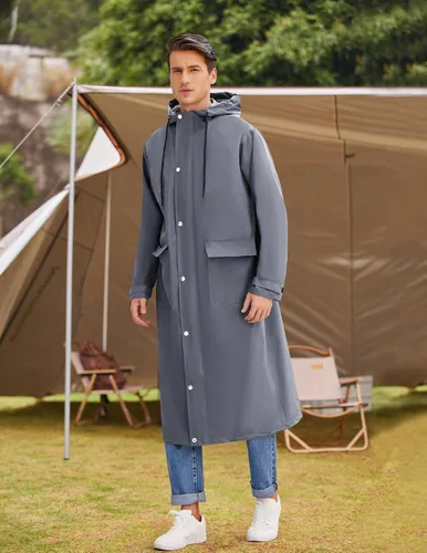 Miniatura 2 de COOFANDY Chaqueta impermeable para hombre con capucha, impermeable, ligera, activa, larga