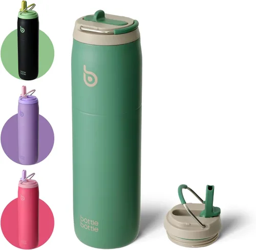 Miniatura 13 de BOTTLE BOTTLE Botella de agua de acero inoxidable con popote y tapa, taza aislada al vacío de 32 onzas, se mantiene fría y caliente, botellas