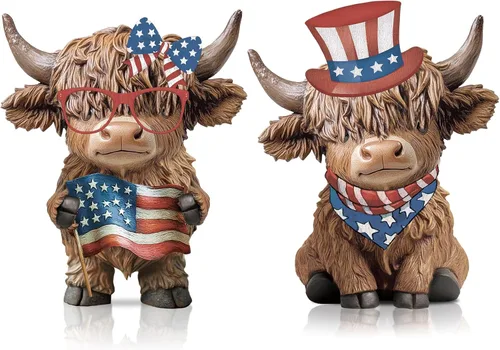 Miniatura 16 de Karenhi 2 piezas de figuritas de vaca de las Tierras Altas para el Día de la Madre, figuritas de gnomo de vaca con flores y corazón de MADRE