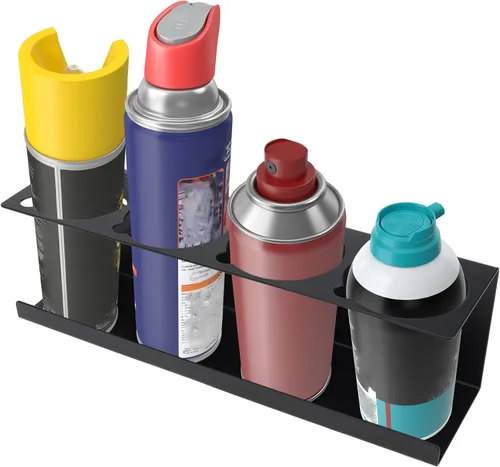 Miniatura 6 de RealPlus Soporte para latas de aerosol en aerosol, soporte para botellas de 4 latas, de acero resistente, montado en la pared, para garaje y espacio