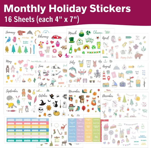 Miniatura 2 de Sunny Streak - Calcomanías para planificador de temporada y días festivos, 16 hojas, bonitas calcomanías personalizadas, suministros divertidos