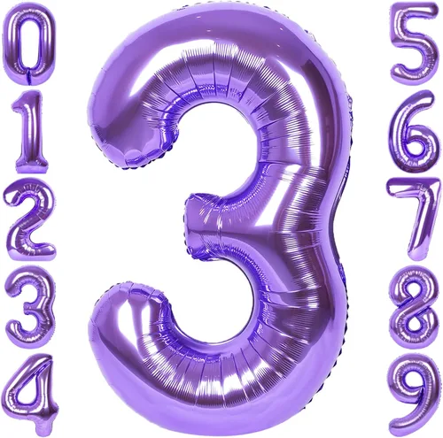 Miniatura 19 de Globo de número 0 de 40 pulgadas de RainbowQ Party, grande, color púrpura, para niños o niñas, números del 0 al 9, de papel de aluminio y Mylar