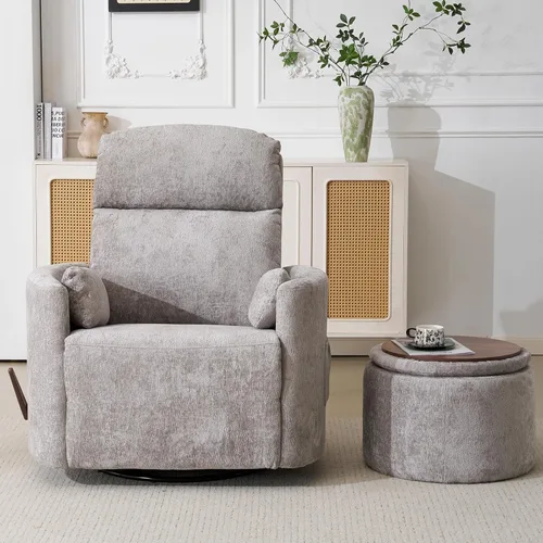 Miniatura 11 de Sillón reclinable mecedor giratorio de gran tamaño con masaje y calor, sillón reclinable giratorio para guardería con reposacabezas ajustable, silla