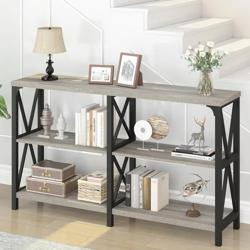 Miniatura 14 de IBF Mesa consola negra, moderna mesa de sofá detrás del sofá, mesa de entrada industrial para pasillo, sala de estar, mesa de entrada de metal