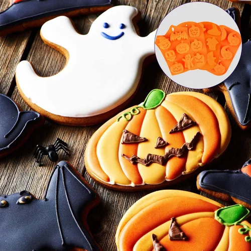 Miniatura 6 de Molde de silicona para chocolate con temática de Halloween, calabaza, murciélago, calavera, fantasma, molde para caramelos, 2 unidades de 12