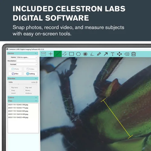 Miniatura 9 de Celestron Labs - Microscopio digital de mano de 2 MP – 20 aumentos – 200x – Software captura fotos, vídeos – Iluminación LED y filtro polarizador